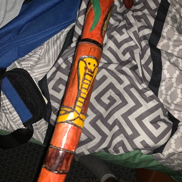 Hand carved snake themed wooden cane - Picture 1 of 7